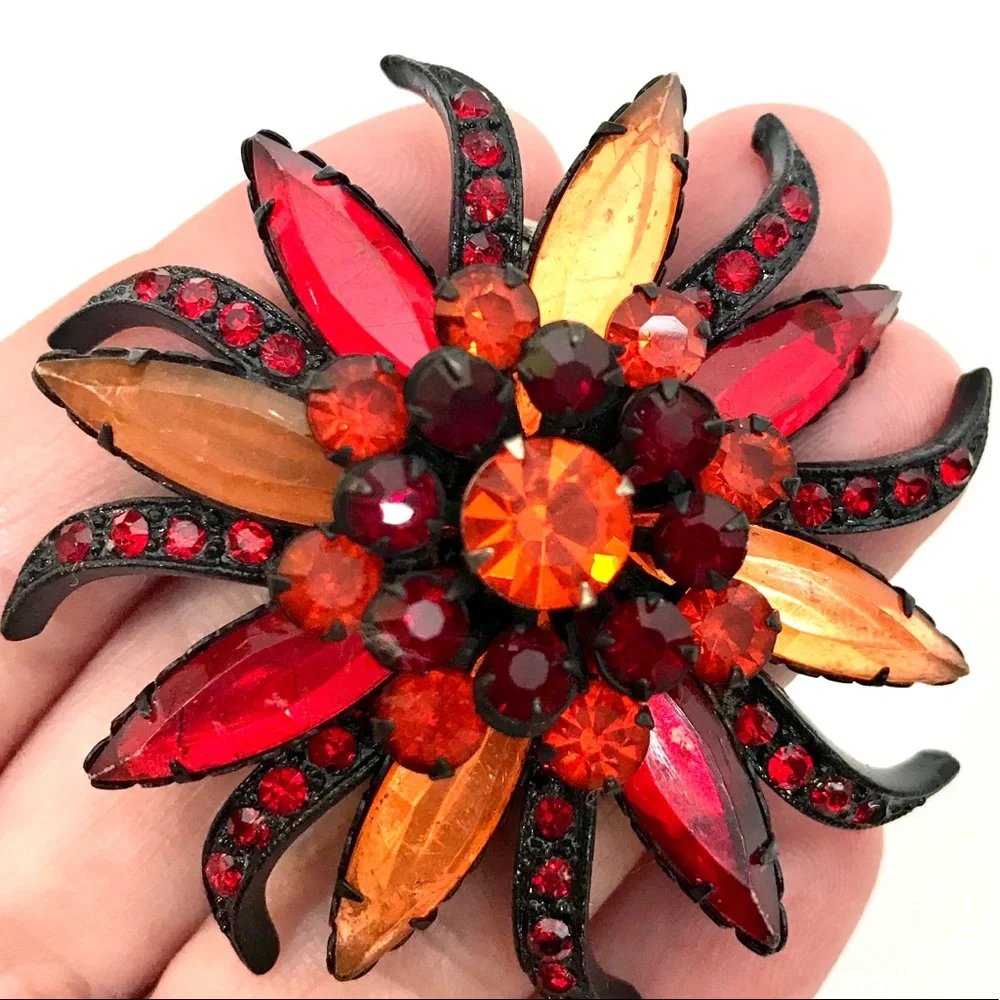 Vintage Large Retro Brooch Sunburst Jewelry Pin